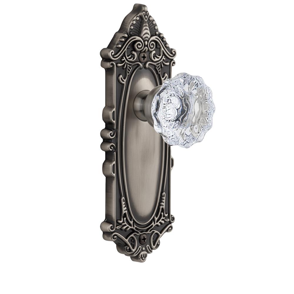 Grandeur by Nostalgic Warehouse GVCFON Double Dummy Knob - Grande Victorian Plate with Fontainebleau Crystal Knob in Antique Pewter